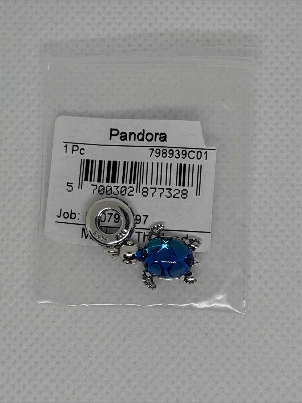 Pandora Silver Turtle Charm with Blue Enamel Shell